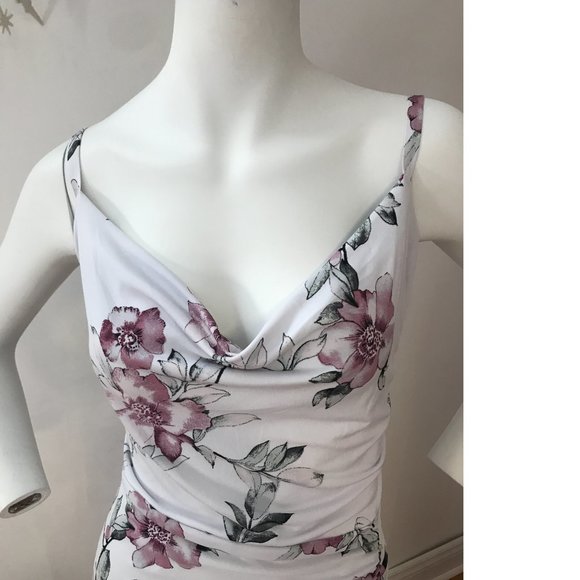 Le Chateau Drape PLUS SIZE formal floral white pink knit bodycon wedding dress - Picture 2 of 7